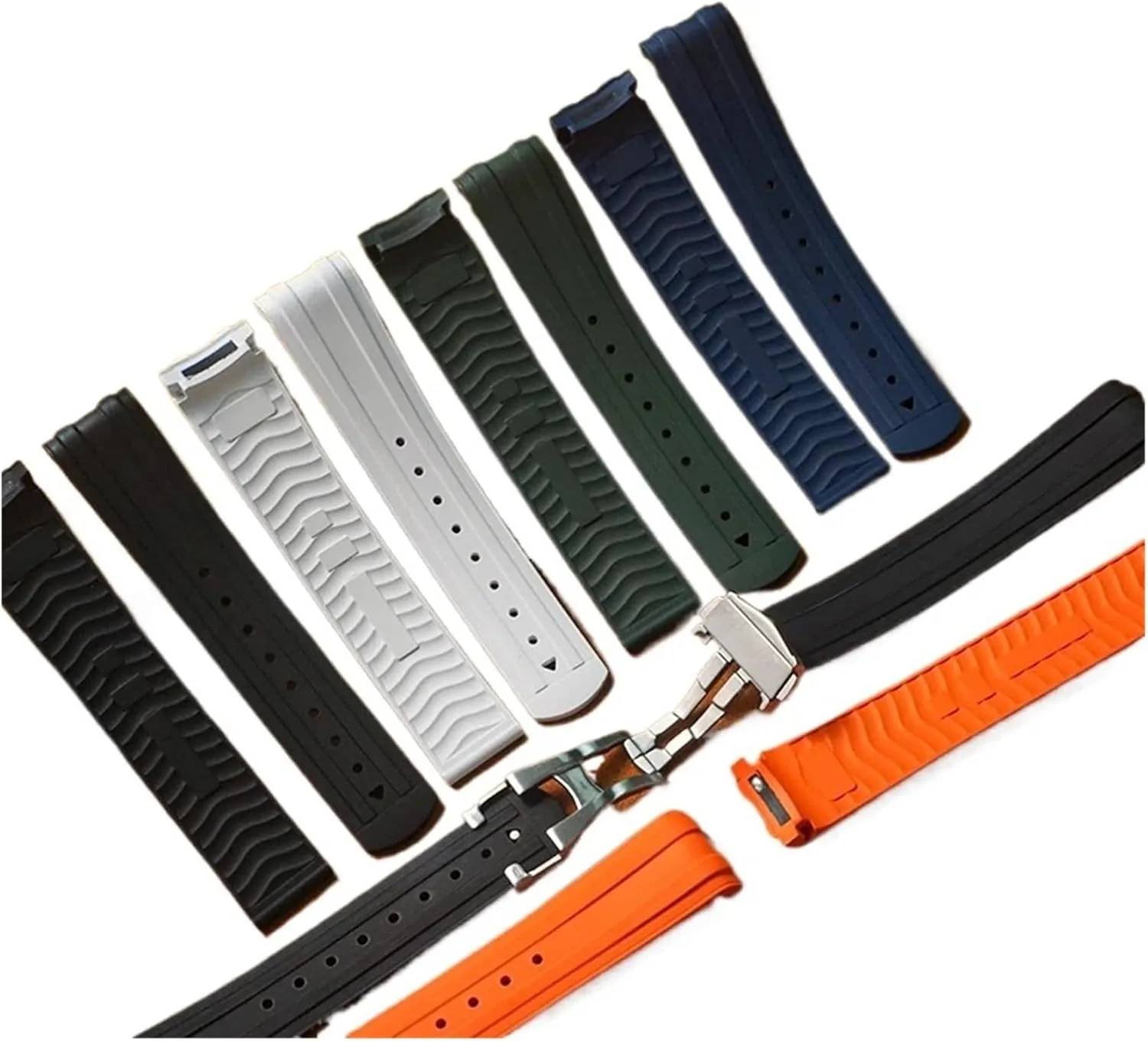 New Soft FKM Fluororubber 20mm Curved End For Replacing Diving Strap With Folding Buckle