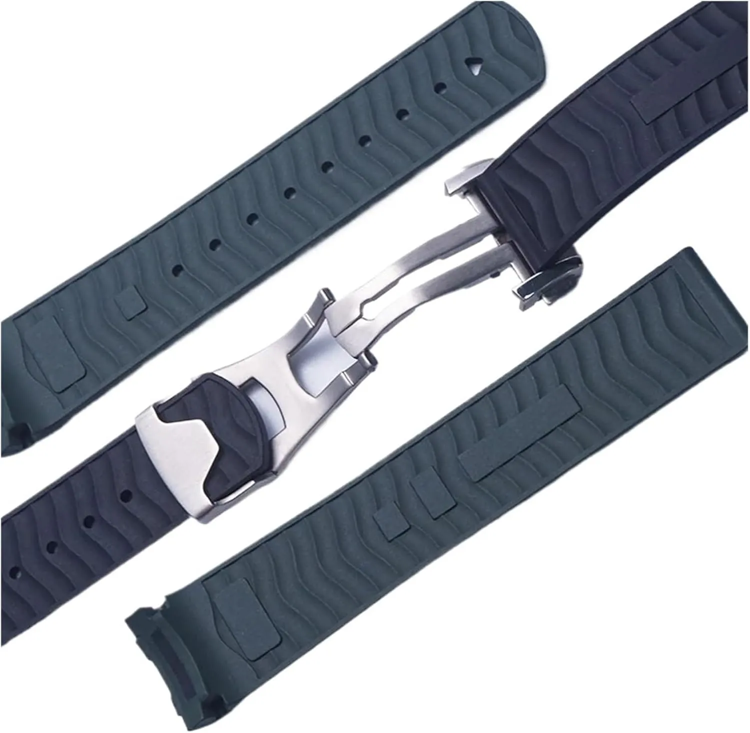 New Soft FKM Fluororubber 20mm Curved End For Replacing Diving Strap With Folding Buckle