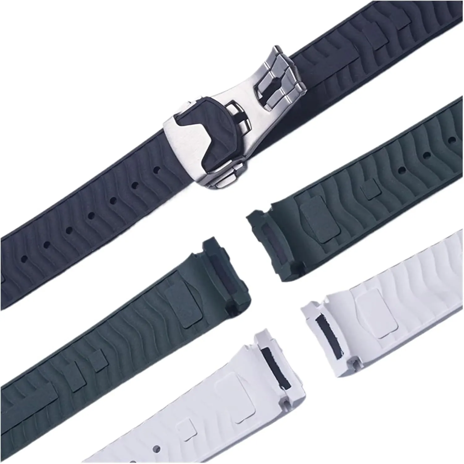 New Soft FKM Fluororubber 20mm Curved End For Replacing Diving Strap With Folding Buckle
