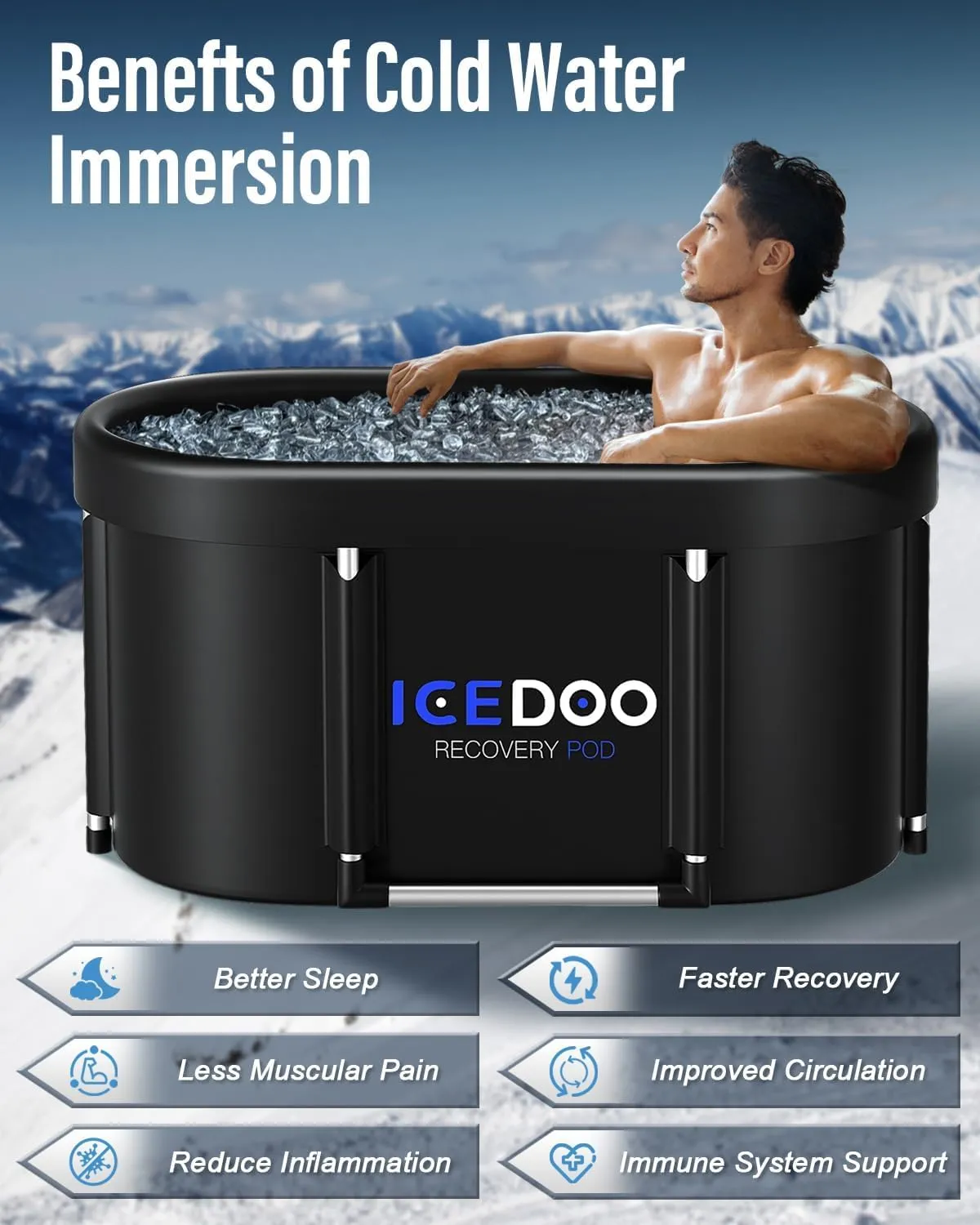 New Upgrade XL 139-Gallon Oval Ice Bath Tub - 6 Layered Portable Bathtub, Foldable with Cover Cold Plunge Tub for Athletes, Home Gym, Outdoor Recovery Use.
