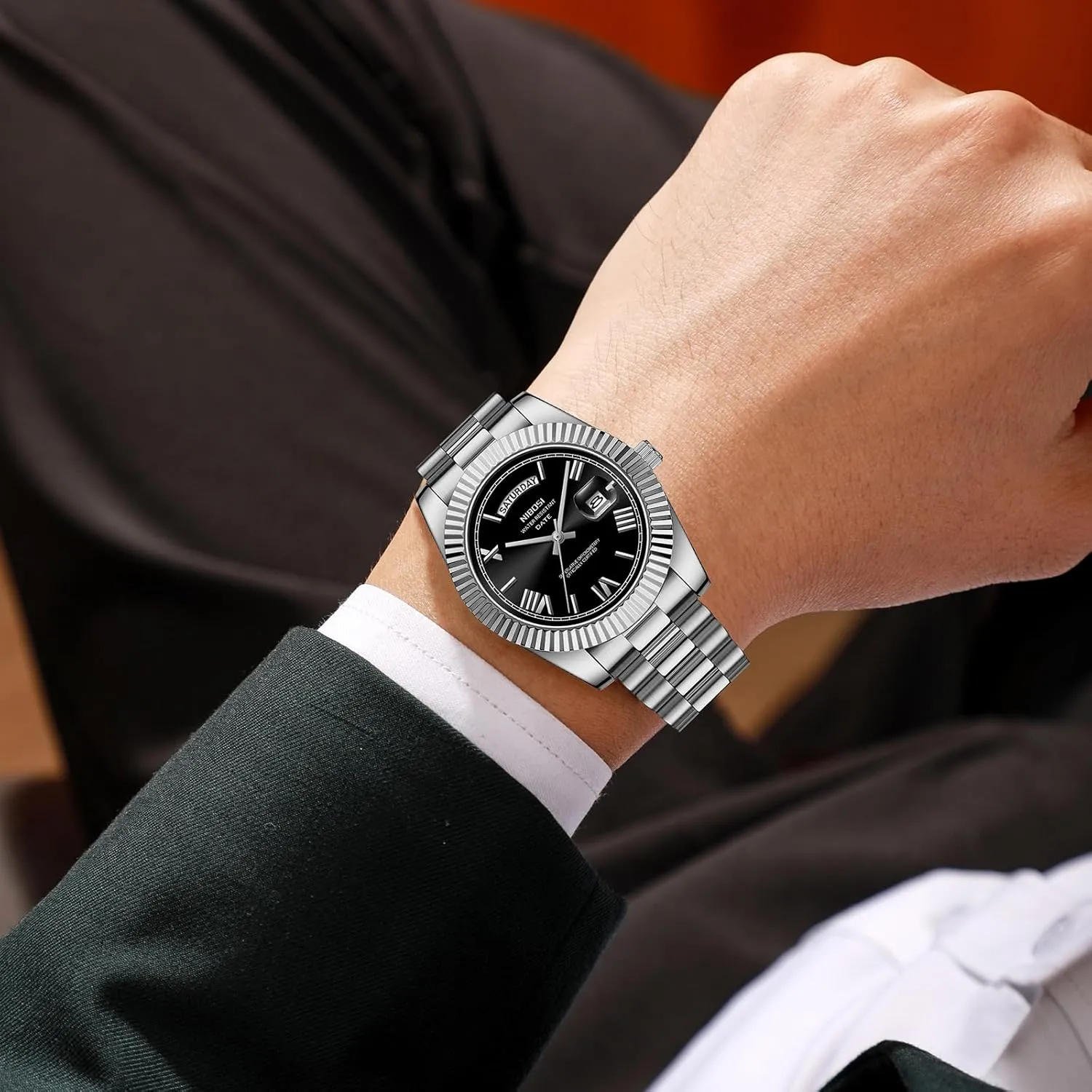 NIBOSI Men Watches Analog Quartz Stainless Steel Watches for Men Waterproof Business Classic Desiger Wrist Watch Day & Date