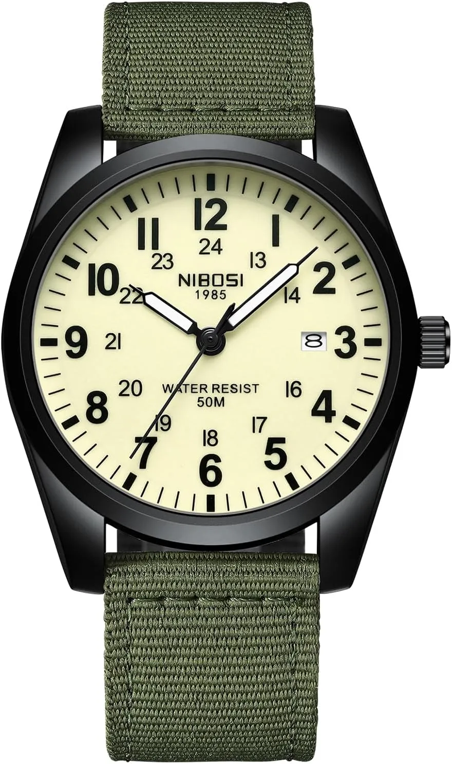 NIBOSI Mens Watches Analog Military Watch with Calendar Luminous Dial Green Nylon Strap Waterproof Men's Wrist Watches Vintage Army Classic Dainty Dress Designer Quartz Watches for Men