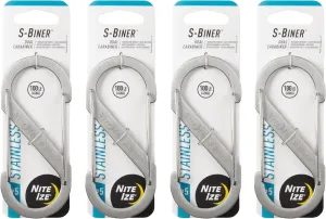 Nite Ize S-Biner Stainless Steel Dual Carabiner - Multi Purpose Dual Carabiner Clip - Great for Camping Supplies & Hiking Essentials - Secure Key Holder - Size 5, Stainless Steel (4 Pack)