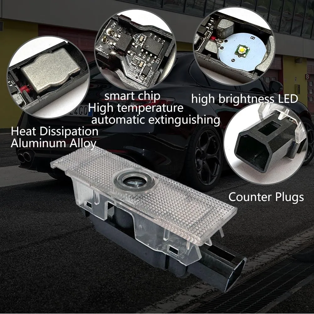 No Fade Door Lights Logo Projection Welcome Puddle Light LED Ghost Projector Light Car 3D Shadow Lights Compatible with Alfa Romeo Giulia Stelvio Tonale Mito Giulietta 159 Accessories (Line Ice Blue)