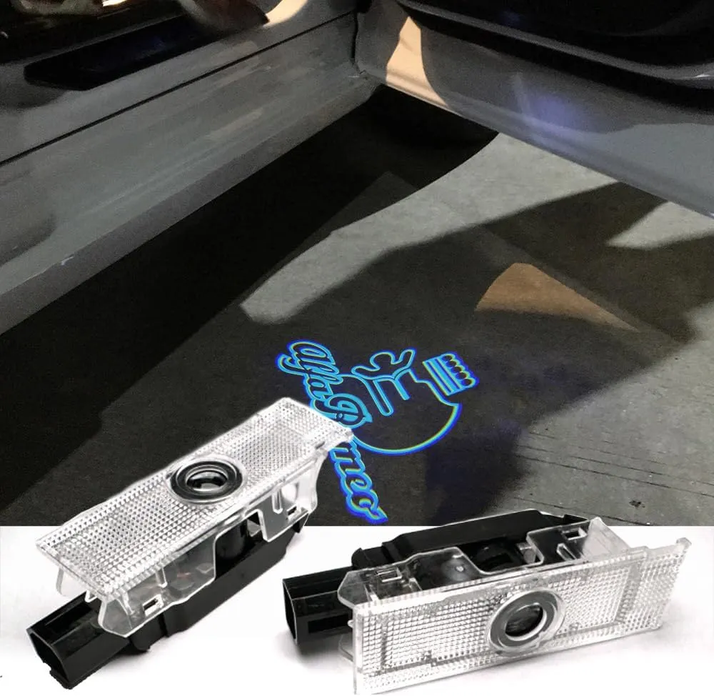 No Fade Door Lights Logo Projection Welcome Puddle Light LED Ghost Projector Light Car 3D Shadow Lights Compatible with Alfa Romeo Giulia Stelvio Tonale Mito Giulietta 159 Accessories (Line Ice Blue)