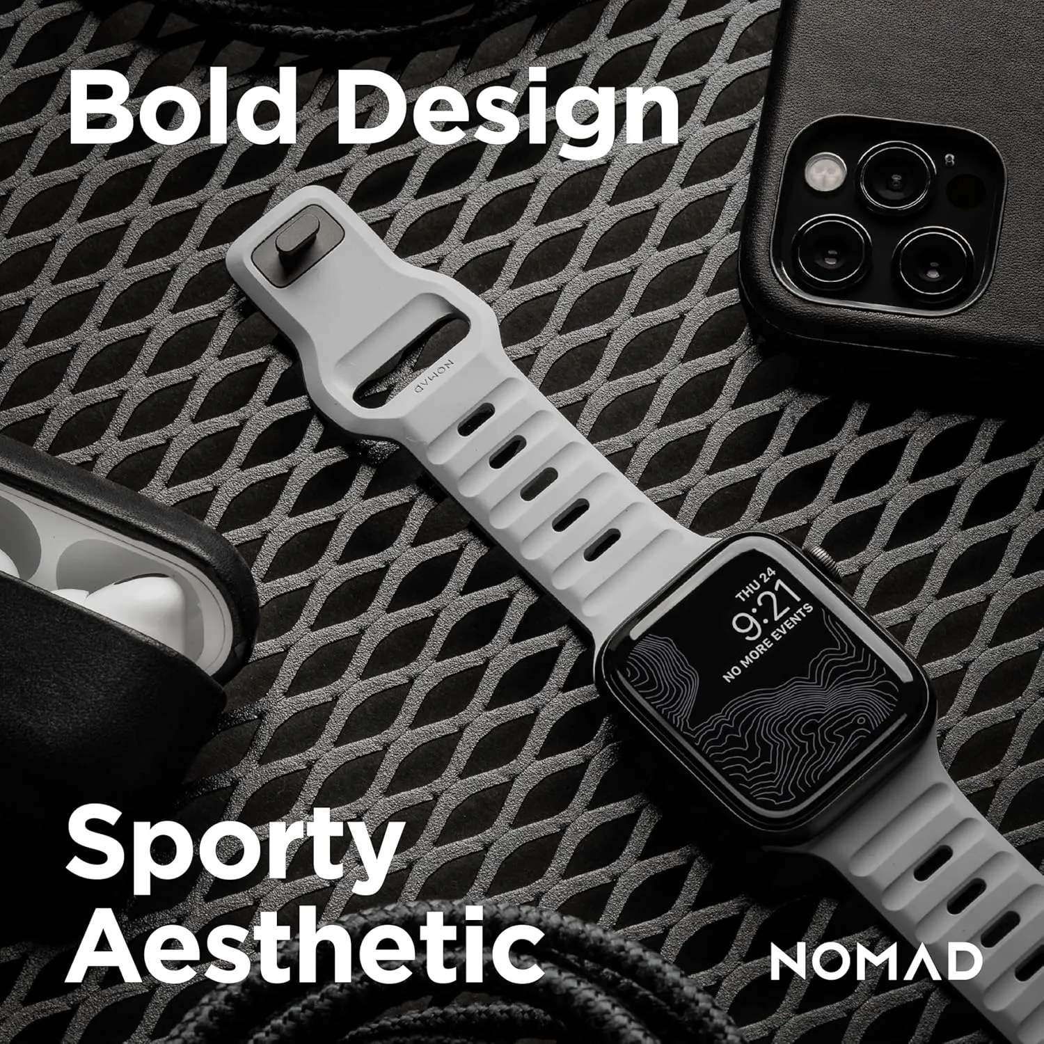 NOMAD Sport Band V2 | Unisex, Sport Loop Watch Band | Fluororubber, Black, 22mm, 42/44/45/49mm, Waterproof