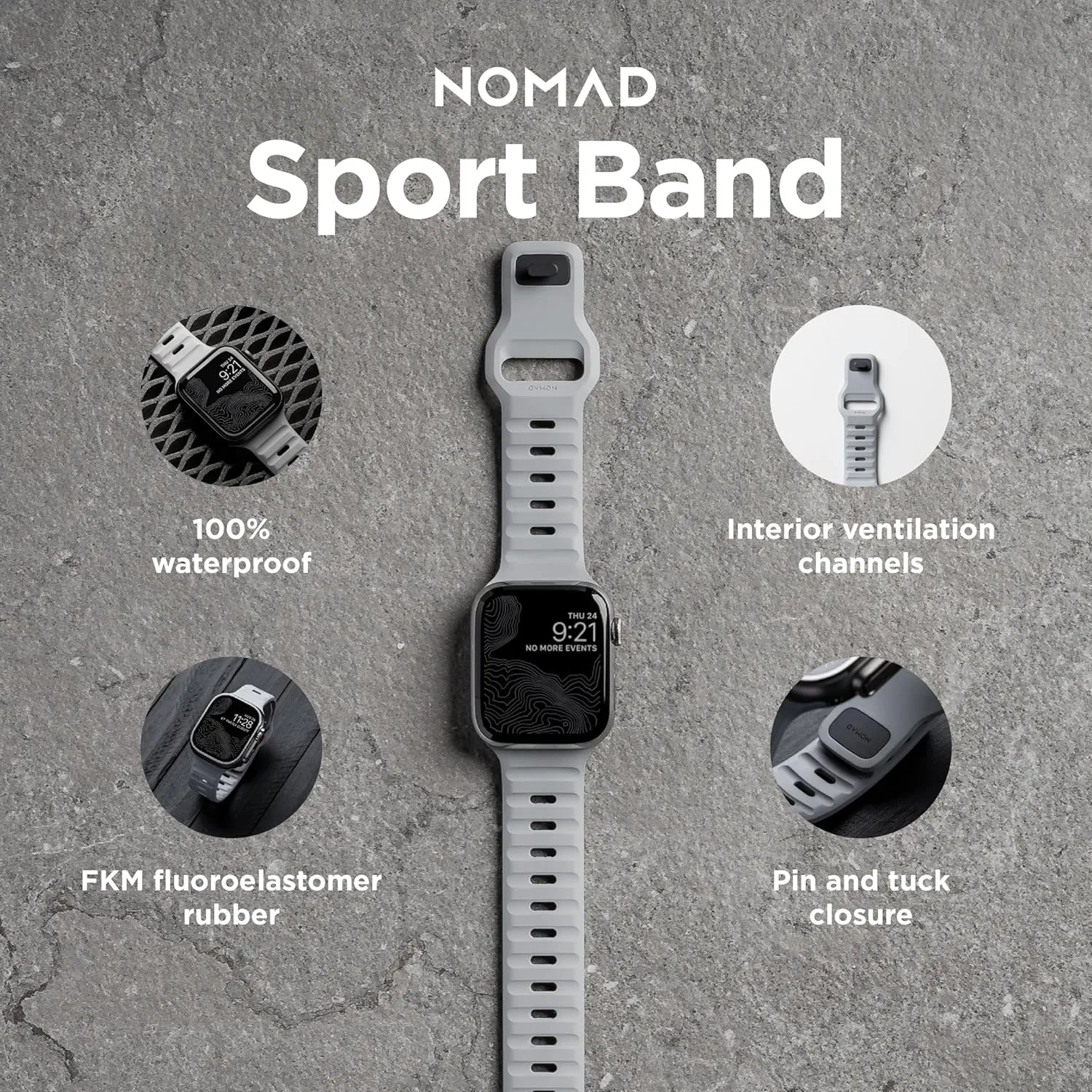 NOMAD Sport Band V2 | Unisex, Sport Loop Watch Band | Fluororubber, Black, 22mm, 42/44/45/49mm, Waterproof
