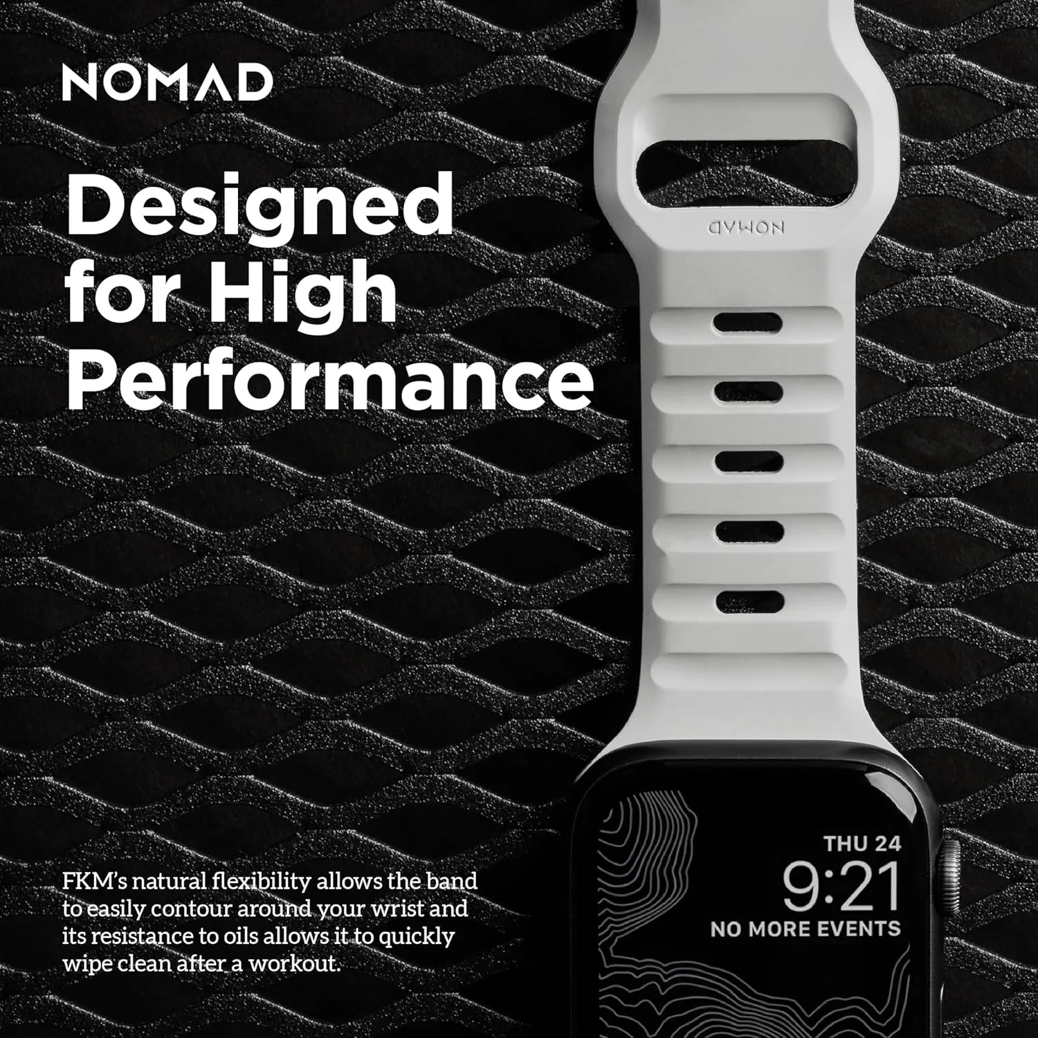 NOMAD Sport Band V2 | Unisex, Sport Loop Watch Band | Fluororubber, Black, 22mm, 42/44/45/49mm, Waterproof