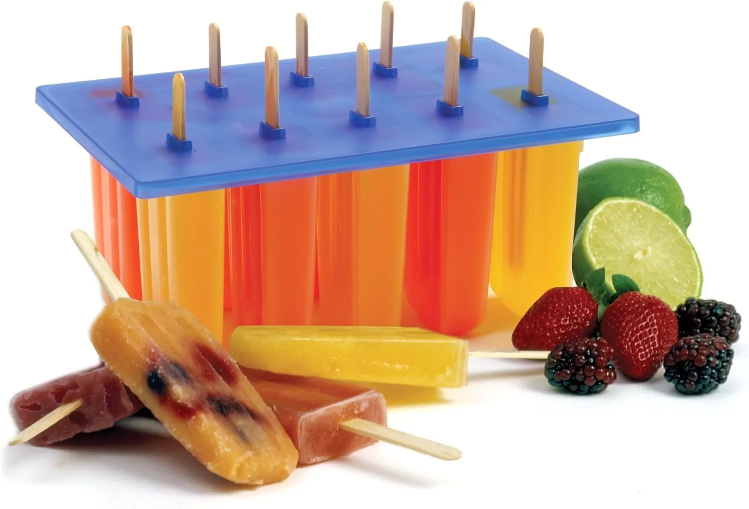 Norpro 423 Frozen Ice Pop Maker with 24 Wooden Sticks, White/Blue, 4x9x5.5 inches
