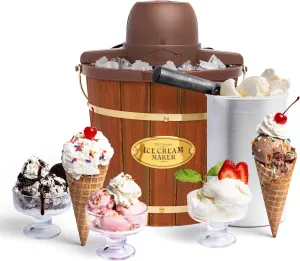 Nostalgia Electric Ice Cream Maker - Old Fashioned Soft Serve Ice Cream Machine Makes Frozen Yogurt or Gelato in Minutes - Fun Kitchen Appliance - Vintage Wooden Style - Dark Wood - 4 Quart