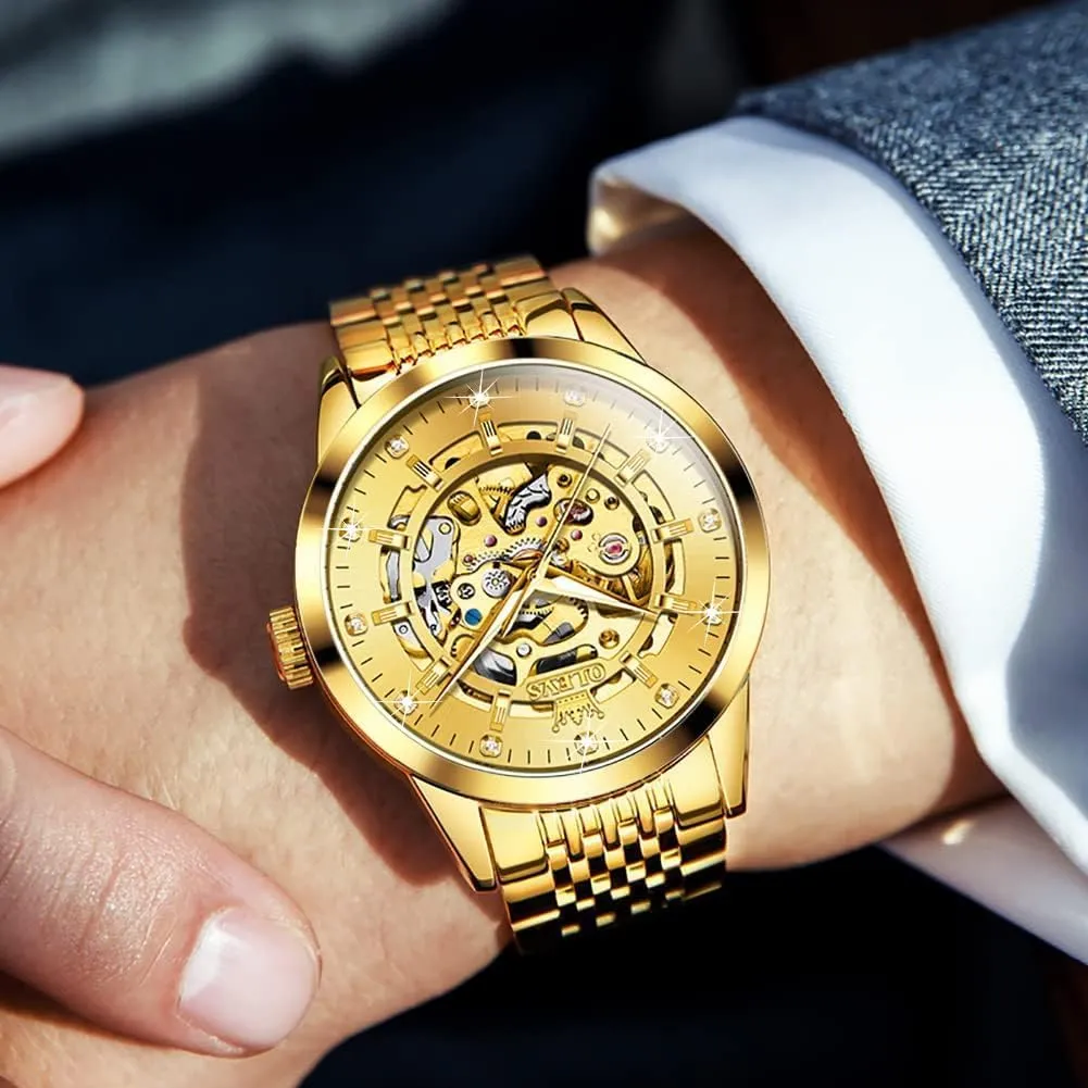OLEVS Automatic Watch for Men Luxury Diamond Self Winding Multifunctional Men's Calendar Watch Stainless Steel Waterproof Luminous Male Watches