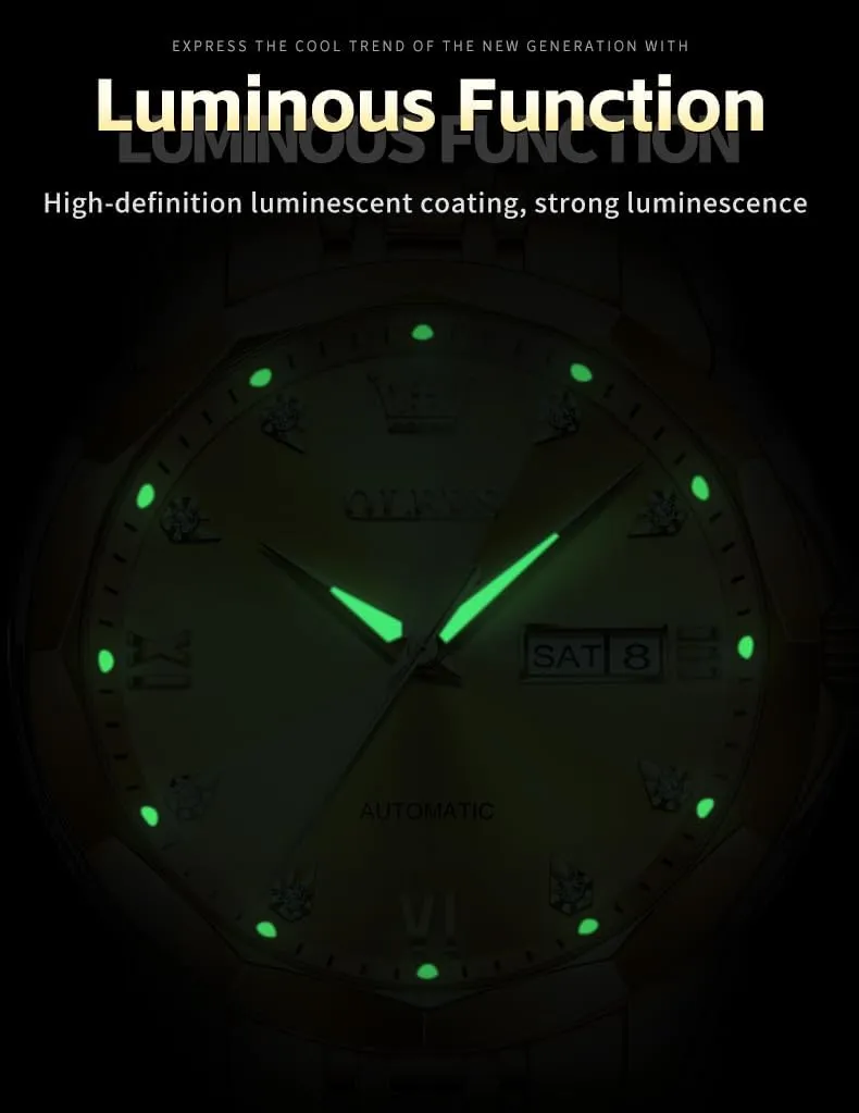 OLEVS Automatic Watches for Men Business Dress Watch Mechanical Stainless Steel Waterproof Self Winding Classic Date Luxury Diamond Men Wrist Watch