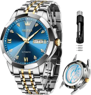 OLEVS Automatic Watches for Men Business Dress Watch Mechanical Stainless Steel Waterproof Self Winding Classic Date Luxury Diamond Men Wrist Watch
