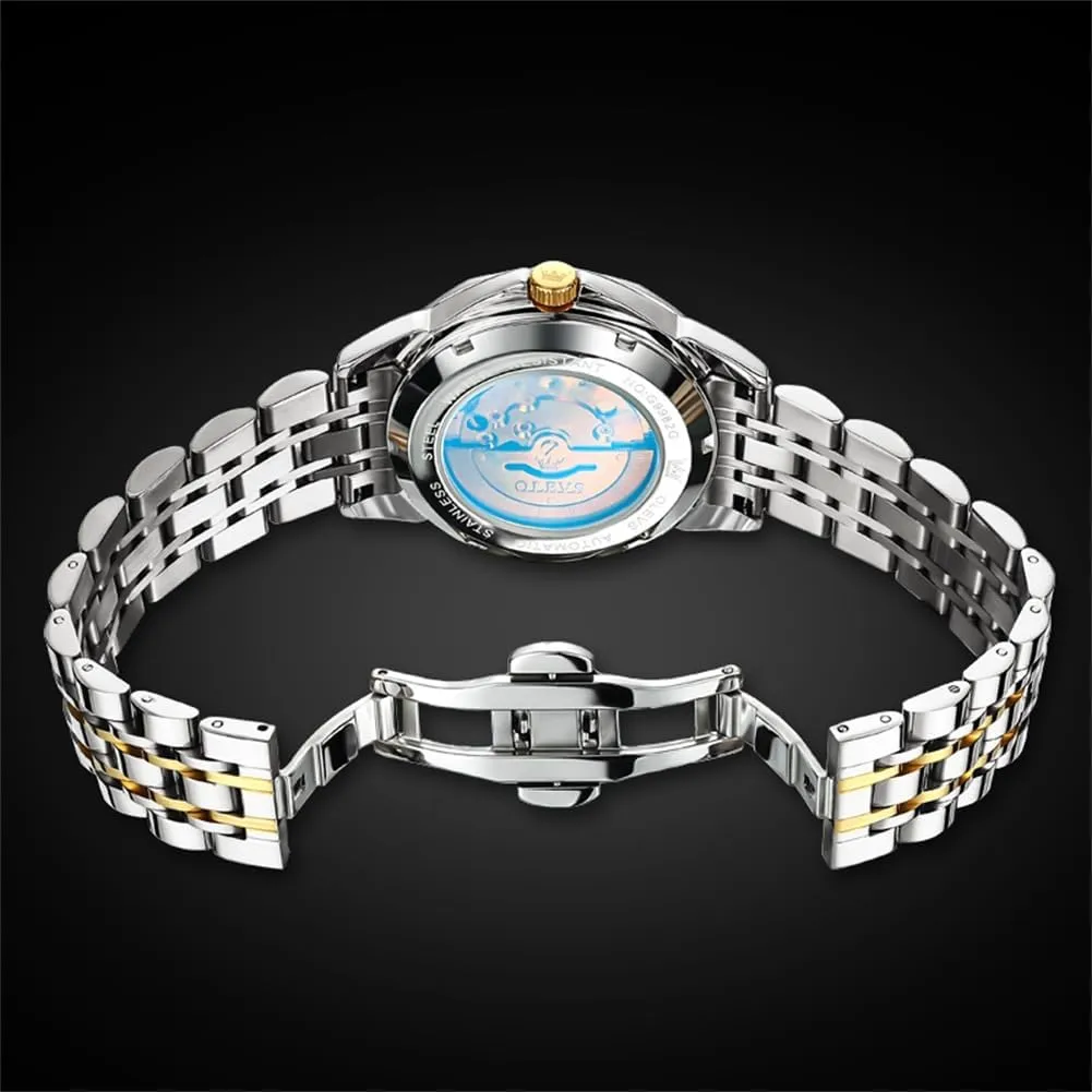 OLEVS Automatic Watches for Men Business Dress Watch Mechanical Stainless Steel Waterproof Self Winding Classic Date Luxury Diamond Men Wrist Watch