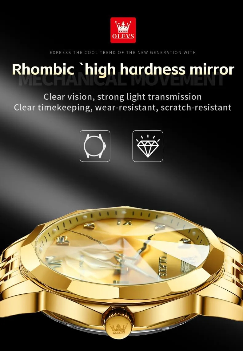 OLEVS Automatic Watches for Men Business Dress Watch Mechanical Stainless Steel Waterproof Self Winding Classic Date Luxury Diamond Men Wrist Watch