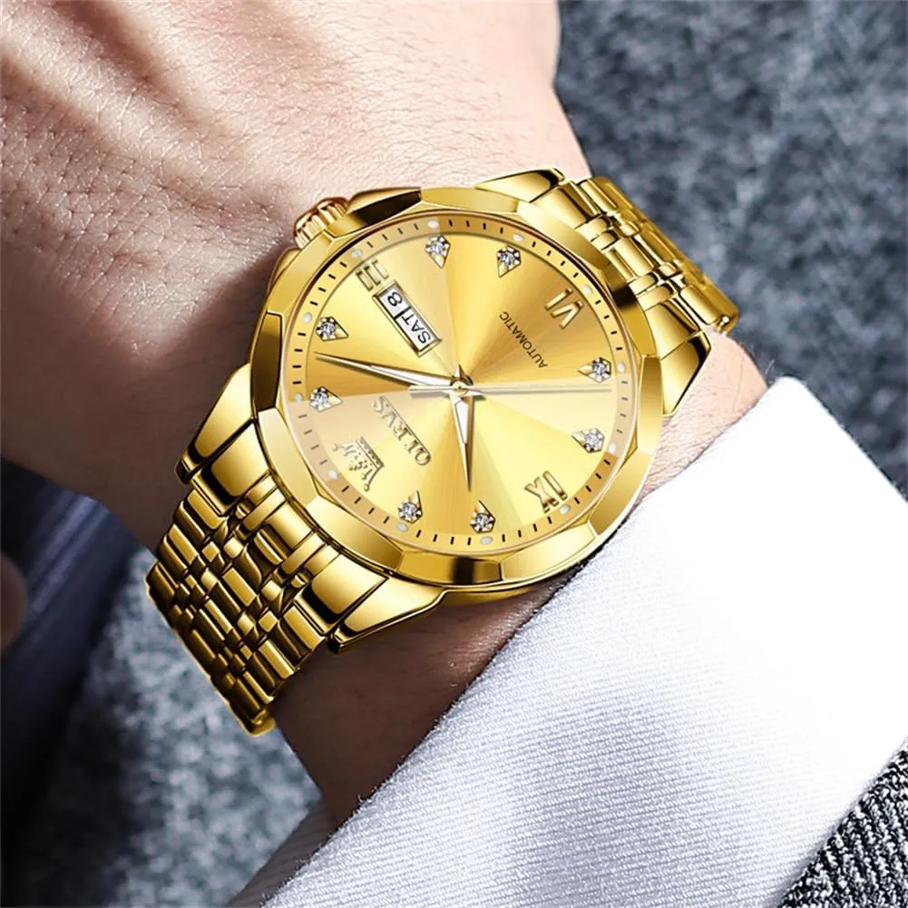 OLEVS Automatic Watches for Men Business Dress Watch Mechanical Stainless Steel Waterproof Self Winding Classic Date Luxury Diamond Men Wrist Watch