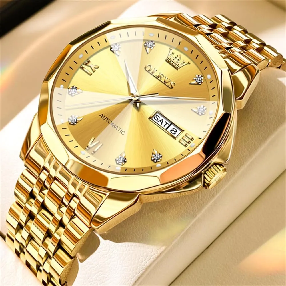 OLEVS Automatic Watches for Men Business Dress Watch Mechanical Stainless Steel Waterproof Self Winding Classic Date Luxury Diamond Men Wrist Watch