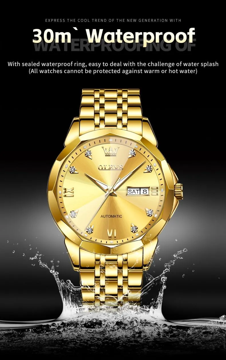 OLEVS Automatic Watches for Men Business Dress Watch Mechanical Stainless Steel Waterproof Self Winding Classic Date Luxury Diamond Men Wrist Watch