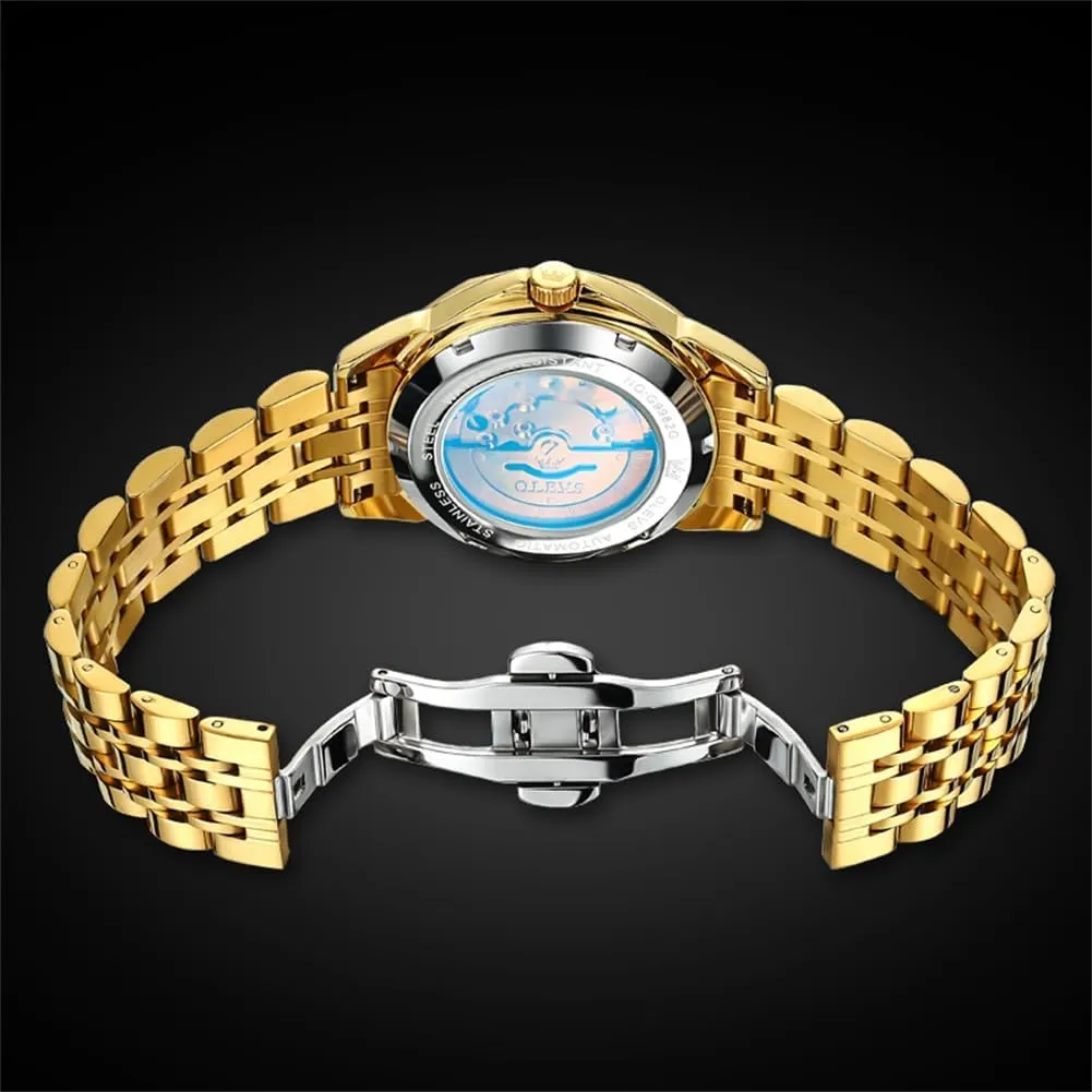 OLEVS Automatic Watches for Men Business Dress Watch Mechanical Stainless Steel Waterproof Self Winding Classic Date Luxury Diamond Men Wrist Watch