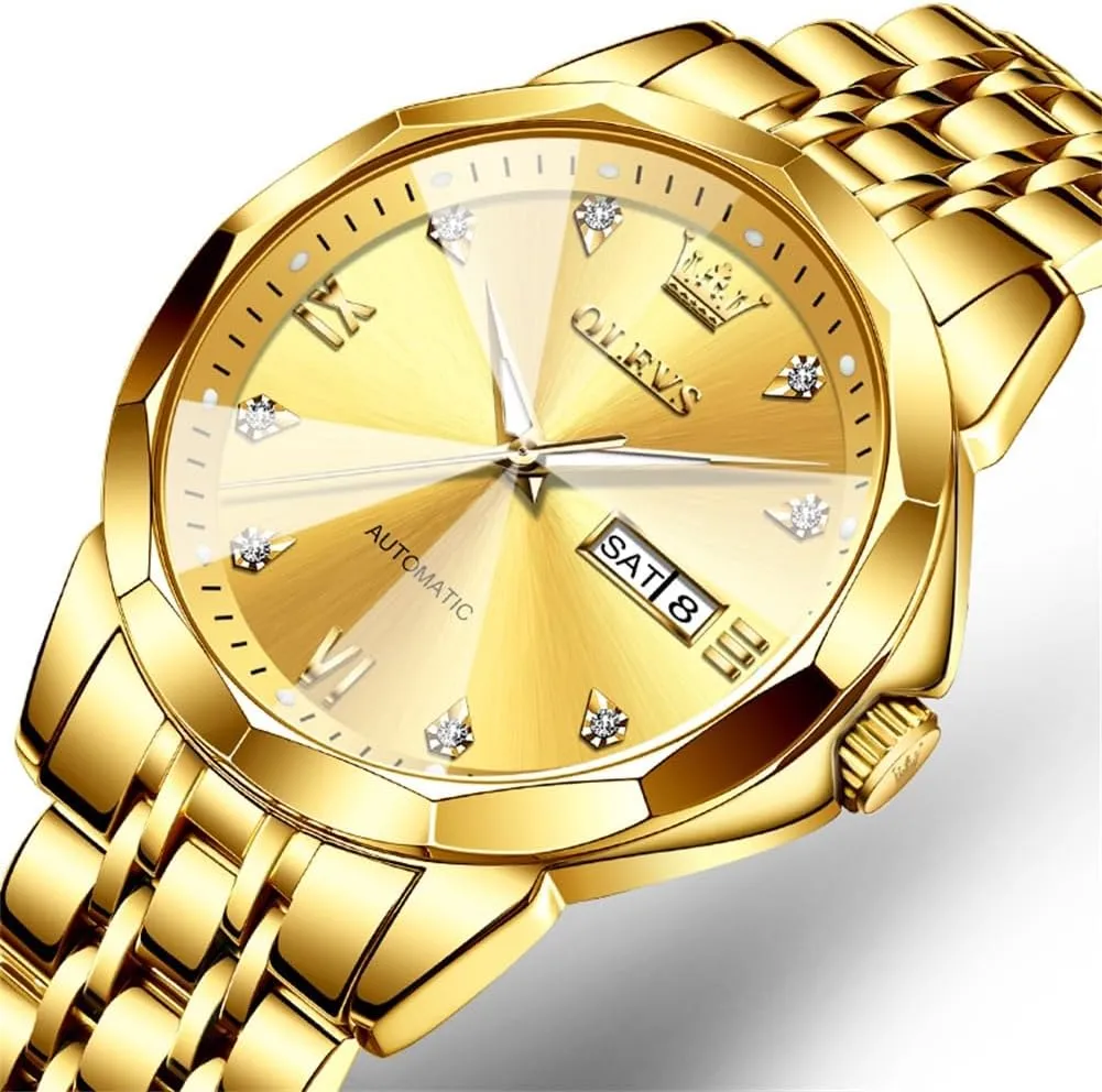 OLEVS Automatic Watches for Men Business Dress Watch Mechanical Stainless Steel Waterproof Self Winding Classic Date Luxury Diamond Men Wrist Watch