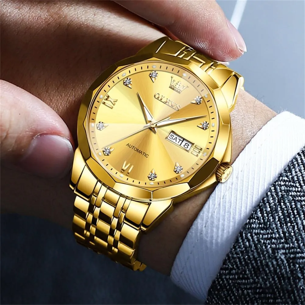 OLEVS Automatic Watches for Men Business Dress Watch Mechanical Stainless Steel Waterproof Self Winding Classic Date Luxury Diamond Men Wrist Watch