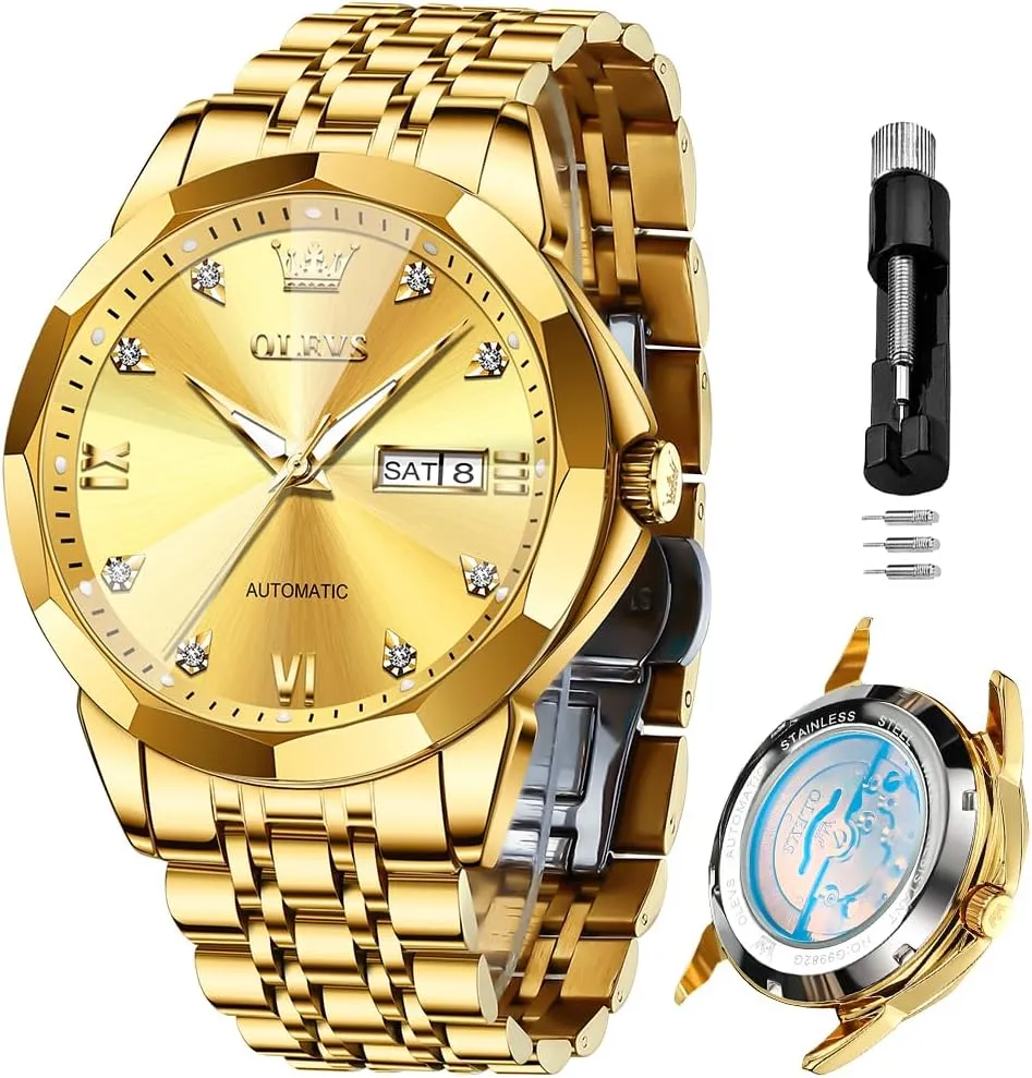 OLEVS Automatic Watches for Men Business Dress Watch Mechanical Stainless Steel Waterproof Self Winding Classic Date Luxury Diamond Men Wrist Watch