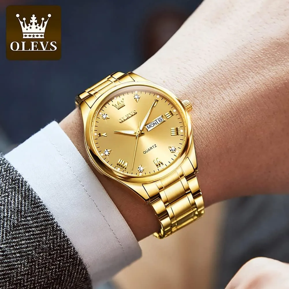 OLEVS Classic Men Watches with Date,Stainless Steel Man Watch with Date, Bussiness Watches for Men,Luminous Quartz Mens Watches Black/White/Blue/Gold, Waterproof Male Watch with Week
