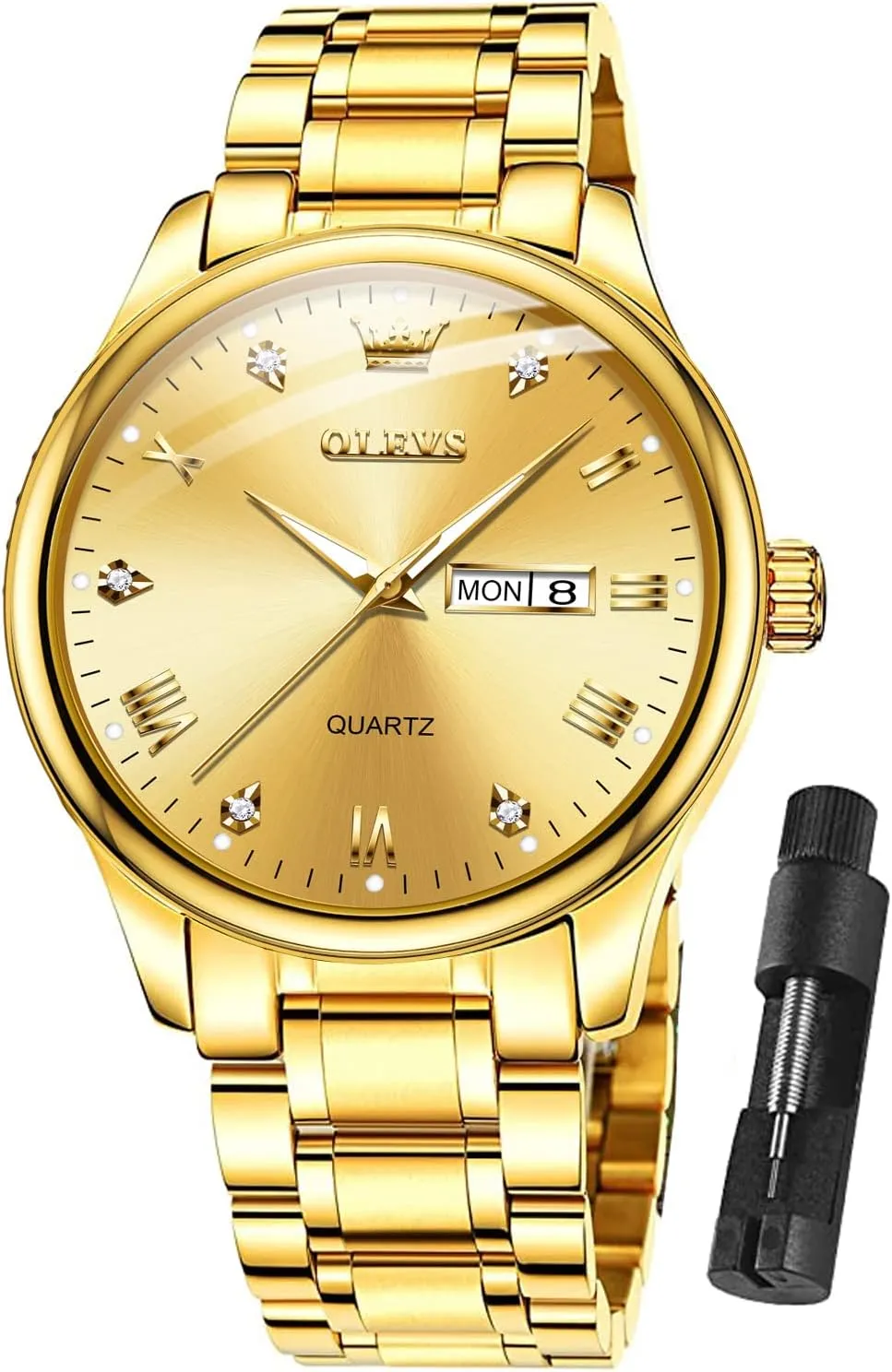 OLEVS Classic Men Watches with Date,Stainless Steel Man Watch with Date, Bussiness Watches for Men,Luminous Quartz Mens Watches Black/White/Blue/Gold, Waterproof Male Watch with Week