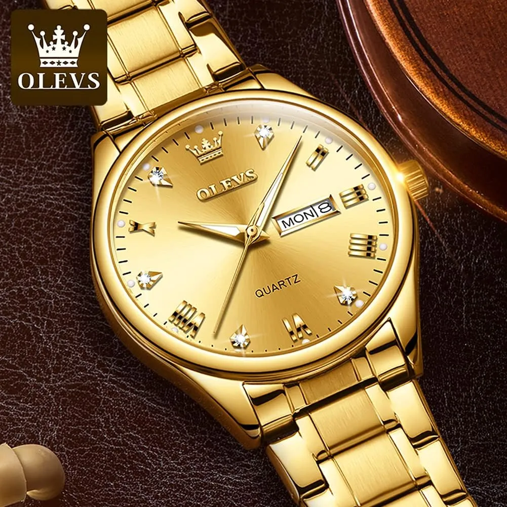 OLEVS Classic Men Watches with Date,Stainless Steel Man Watch with Date, Bussiness Watches for Men,Luminous Quartz Mens Watches Black/White/Blue/Gold, Waterproof Male Watch with Week
