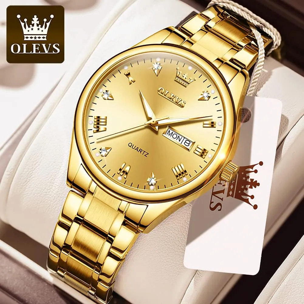 OLEVS Classic Men Watches with Date,Stainless Steel Man Watch with Date, Bussiness Watches for Men,Luminous Quartz Mens Watches Black/White/Blue/Gold, Waterproof Male Watch with Week