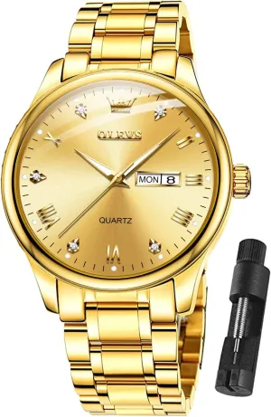 OLEVS Classic Men Watches with Date,Stainless Steel Man Watch with Date, Bussiness Watches for Men,Luminous Quartz Mens Watches Black/White/Blue/Gold, Waterproof Male Watch with Week