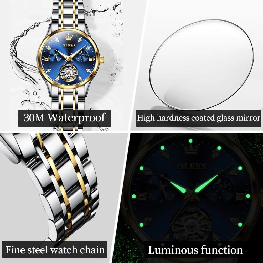 OLEVS Couple Pair Watches Set Automatic Mechanical Self Winding Dress Matching Watch for His and Hers Gifts