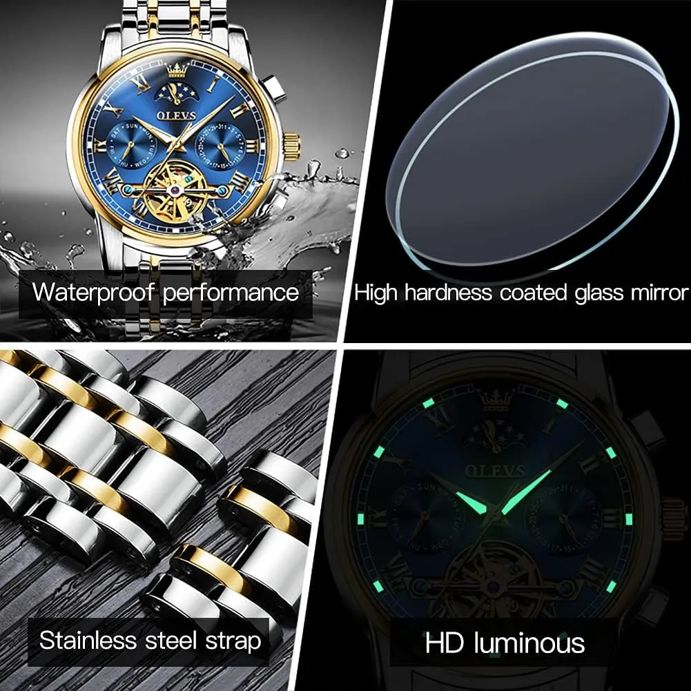 OLEVS Couple Pair Watches Set Automatic Mechanical Self Winding Dress Matching Watch for His and Hers Gifts