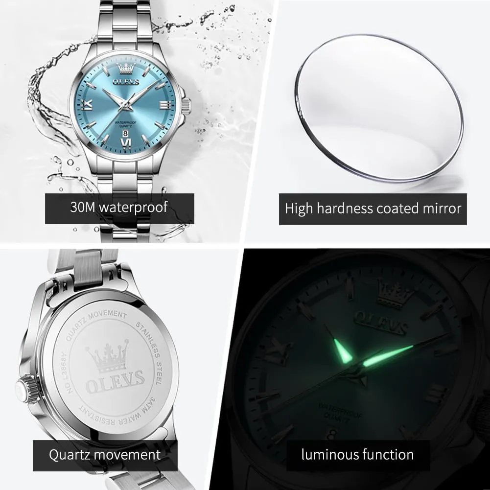 OLEVS Gold Watches for Women Classic Stainless Steel Waterproof Womens Wrist Watch Small Face Ladies Watches with Day Date Analog Quartz Dress Women's Watch Casual Gold Silver Black Dial Female Watch