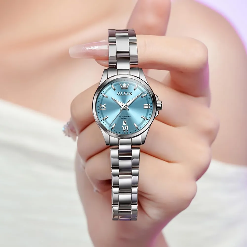 OLEVS Gold Watches for Women Classic Stainless Steel Waterproof Womens Wrist Watch Small Face Ladies Watches with Day Date Analog Quartz Dress Women's Watch Casual Gold Silver Black Dial Female Watch