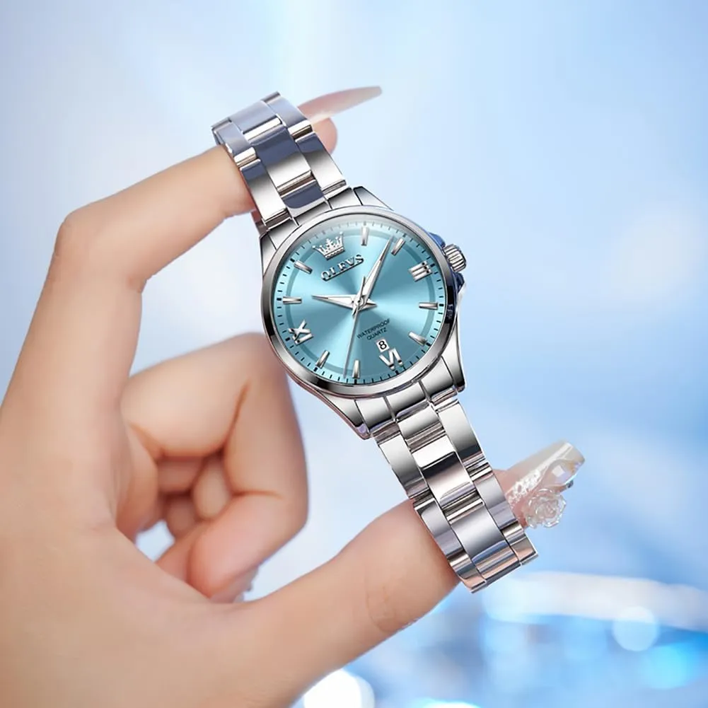 OLEVS Gold Watches for Women Classic Stainless Steel Waterproof Womens Wrist Watch Small Face Ladies Watches with Day Date Analog Quartz Dress Women's Watch Casual Gold Silver Black Dial Female Watch