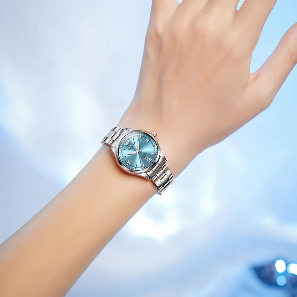 OLEVS Gold Watches for Women Classic Stainless Steel Waterproof Womens Wrist Watch Small Face Ladies Watches with Day Date Analog Quartz Dress Women's Watch Casual Gold Silver Black Dial Female Watch