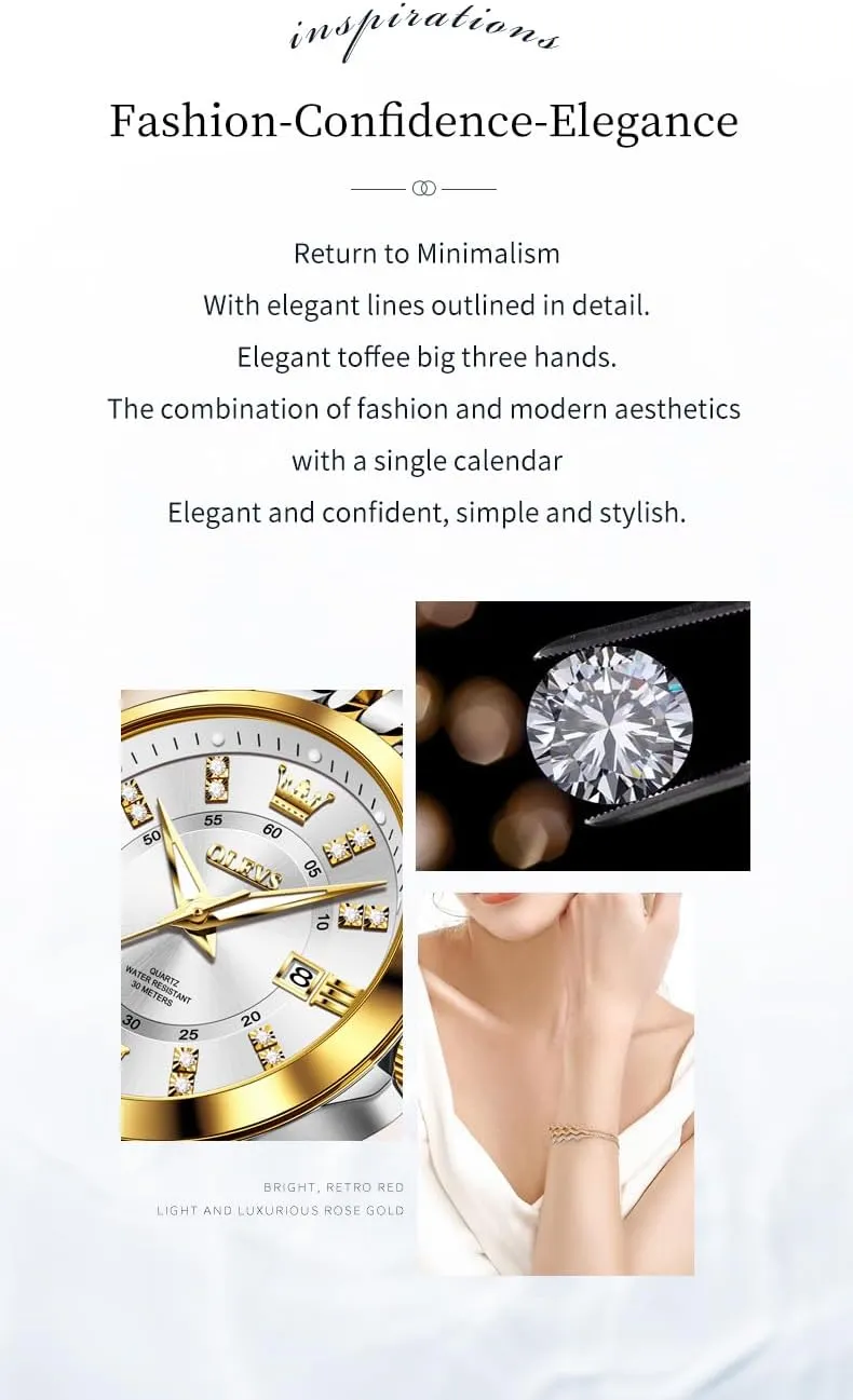 OLEVS Luxury Diamond Small Female Watches - Stainless Steel Bracelet, Waterproof Business Dress Analog Luminous Date Ladies Watches