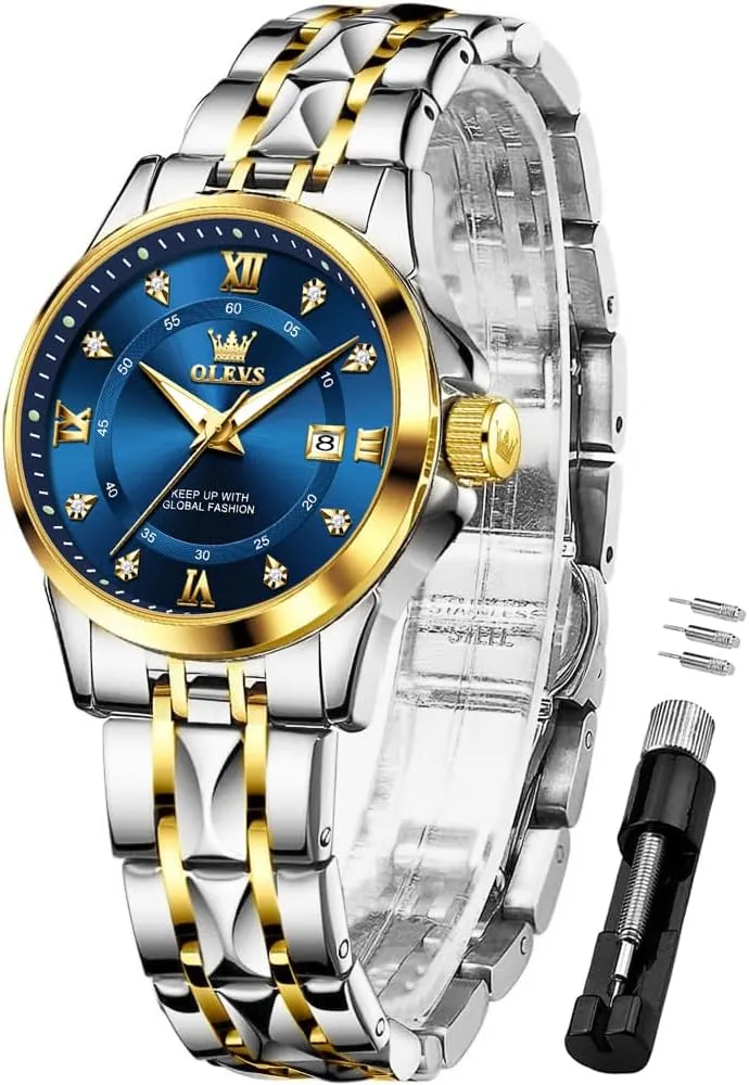 OLEVS Luxury Diamond Small Female Watches - Stainless Steel Bracelet, Waterproof Business Dress Analog Luminous Date Ladies Watches