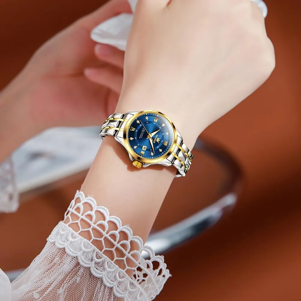 OLEVS Luxury Diamond Small Female Watches - Stainless Steel Bracelet, Waterproof Business Dress Analog Luminous Date Ladies Watches