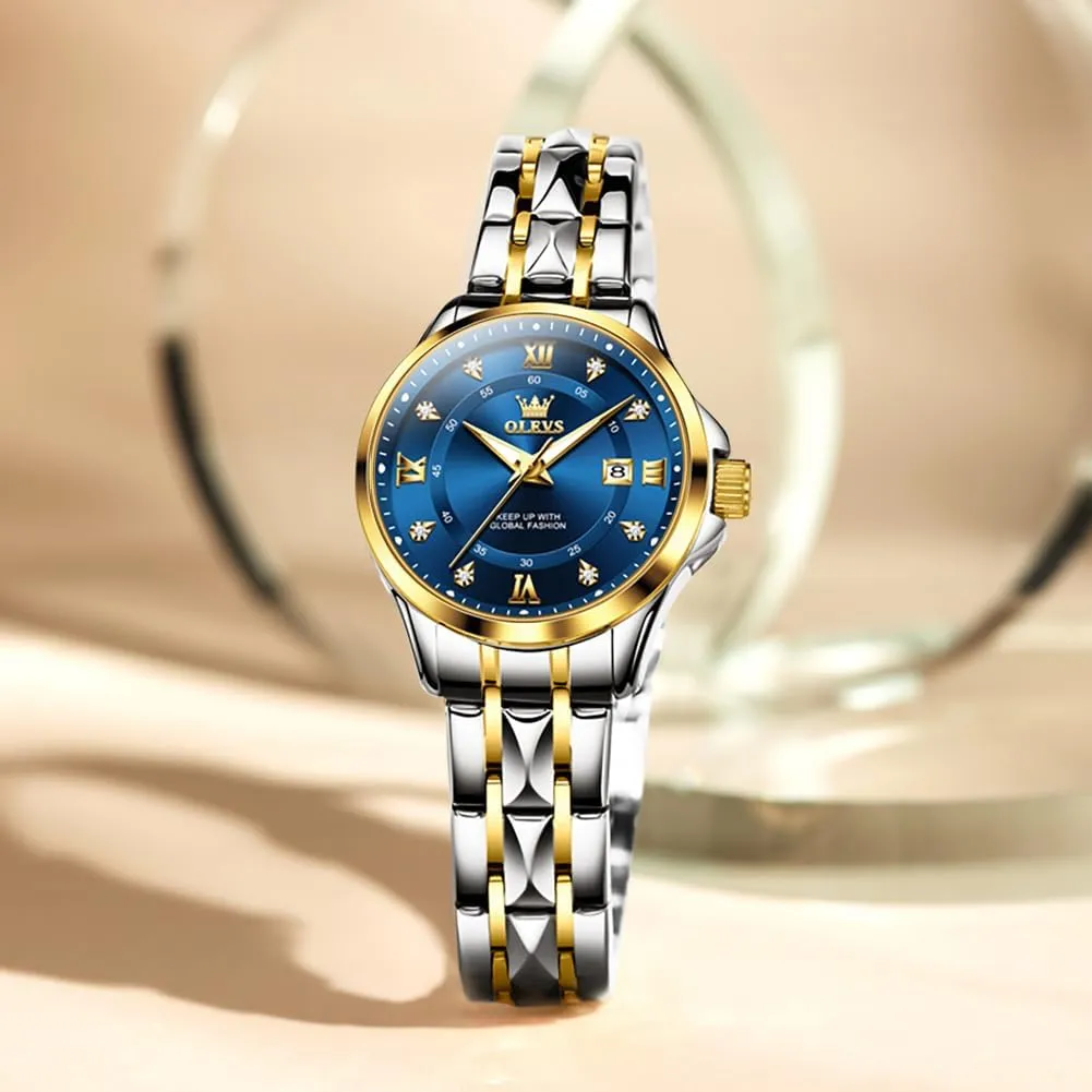 OLEVS Luxury Diamond Small Female Watches - Stainless Steel Bracelet, Waterproof Business Dress Analog Luminous Date Ladies Watches
