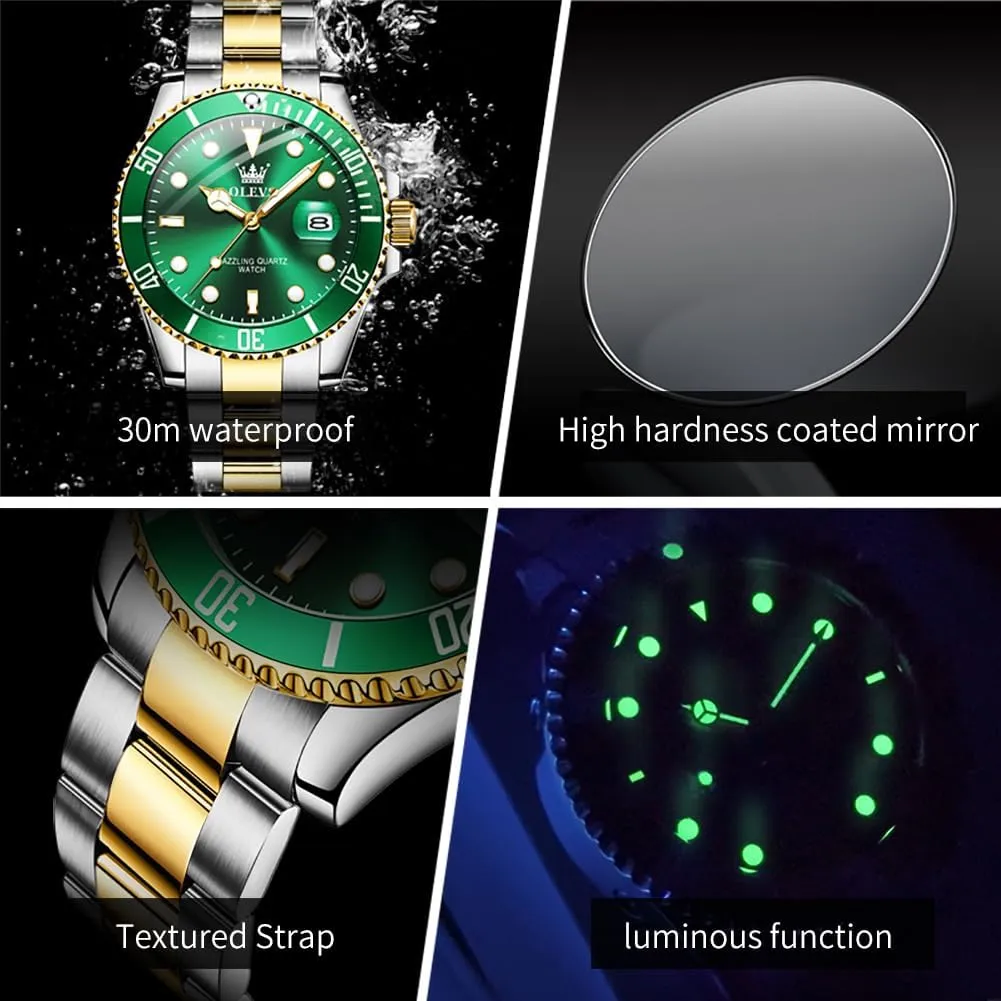 OLEVS Luxury Watches for Men Big Face Stainless Steel Business Dress Analog Quartz Watch with Day Waterproof Luminous Mens Wrist Watch