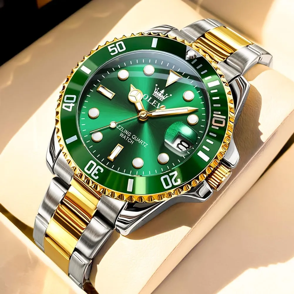 OLEVS Luxury Watches for Men Big Face Stainless Steel Business Dress Analog Quartz Watch with Day Waterproof Luminous Mens Wrist Watch