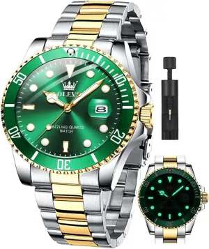 OLEVS Luxury Watches for Men Big Face Stainless Steel Business Dress Analog Quartz Watch with Day Waterproof Luminous Mens Wrist Watch