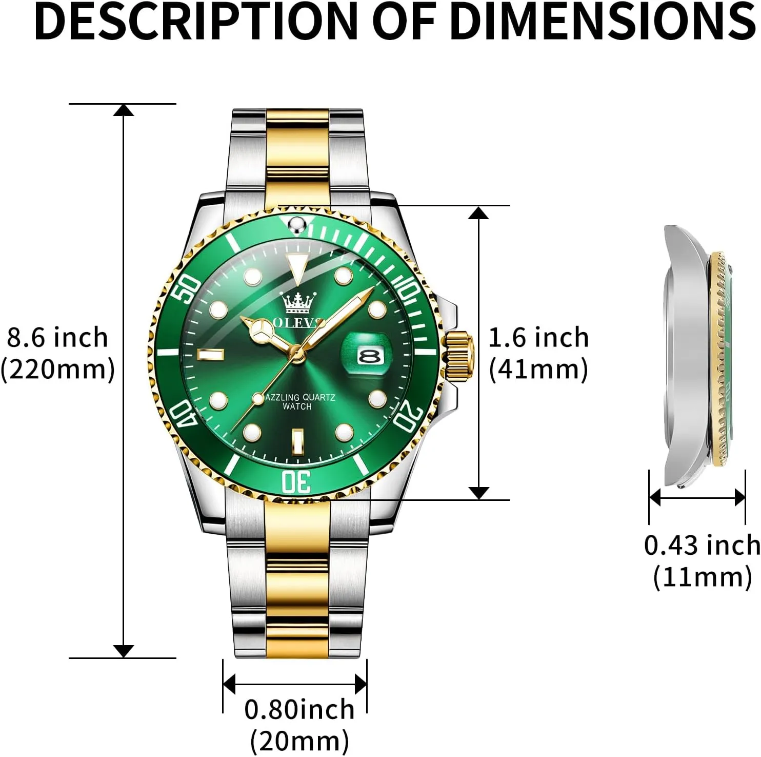 OLEVS Luxury Watches for Men Big Face Stainless Steel Business Dress Analog Quartz Watch with Day Waterproof Luminous Mens Wrist Watch