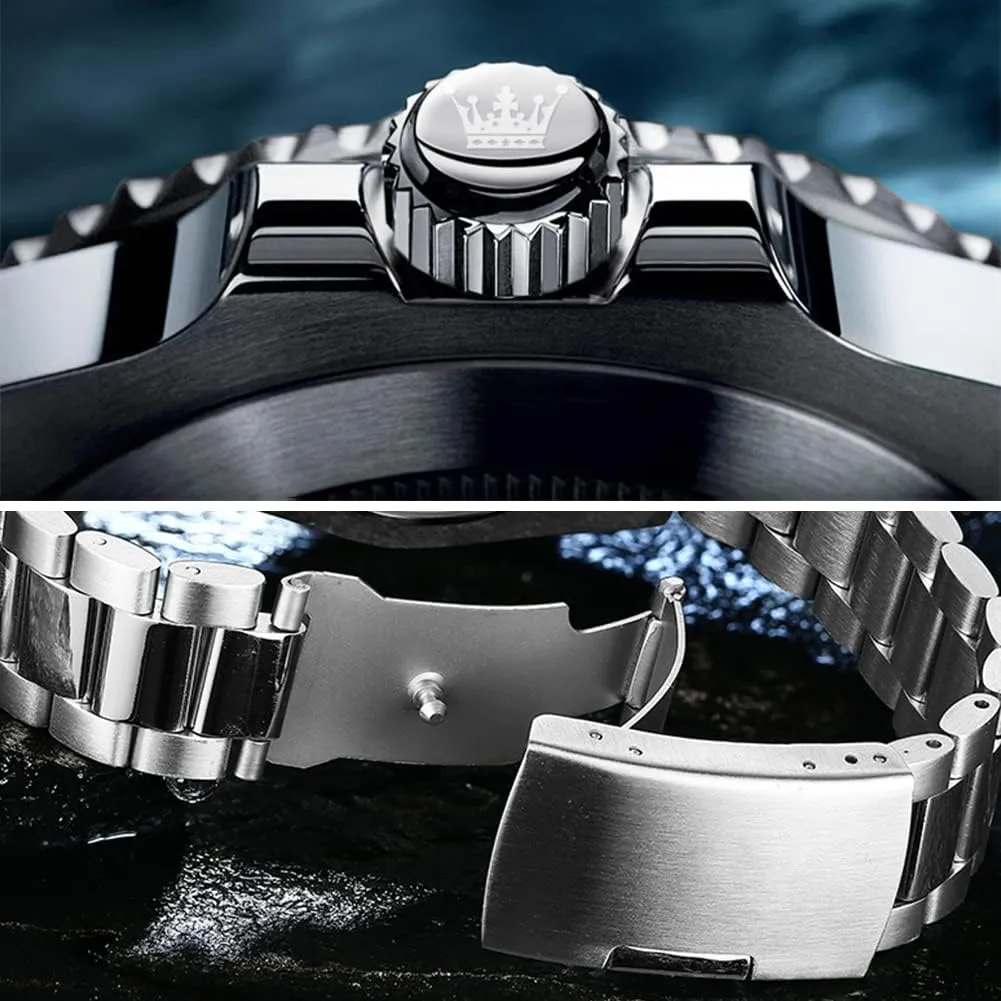 OLEVS Luxury Watches for Men Big Face Stainless Steel Business Dress Analog Quartz Watch with Day Waterproof Luminous Mens Wrist Watch