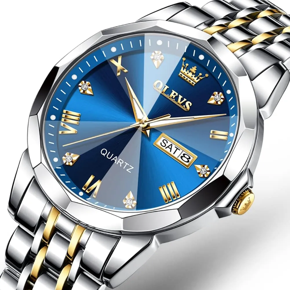 OLEVS Men Watch Business Dress Diamond Luxury Watch Luminous Easy to Read Date Waterproof Stainless Steel Quartz Analog Simple Dress Watch