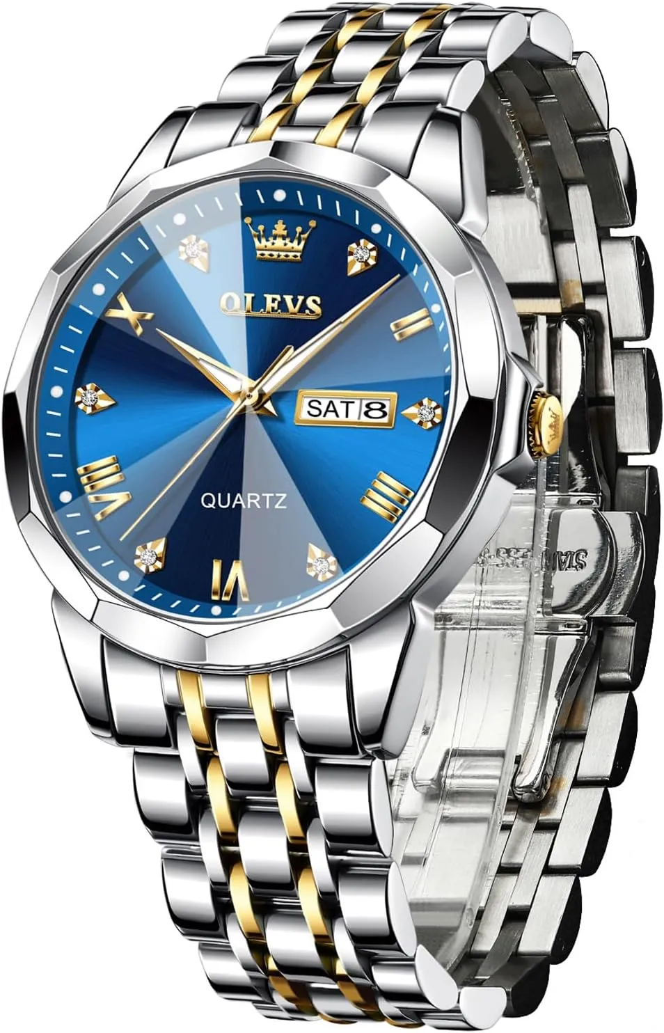 OLEVS Men Watch Business Dress Diamond Luxury Watch Luminous Easy to Read Date Waterproof Stainless Steel Quartz Analog Simple Dress Watch