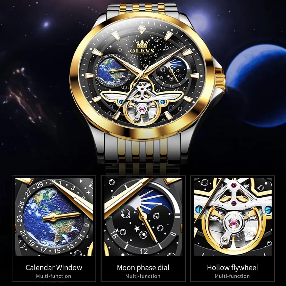 OLEVS Mens Automatic Watches Self Winding Skeleton Luxury Stylish Wrist Watch Waterproof Luminous