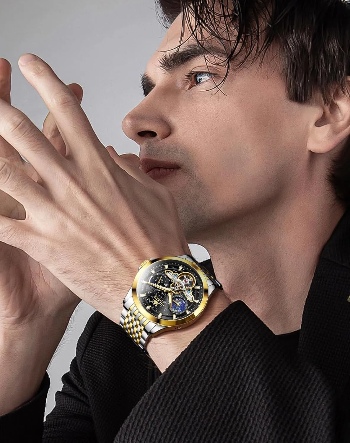 OLEVS Mens Automatic Watches Self Winding Skeleton Luxury Stylish Wrist Watch Waterproof Luminous